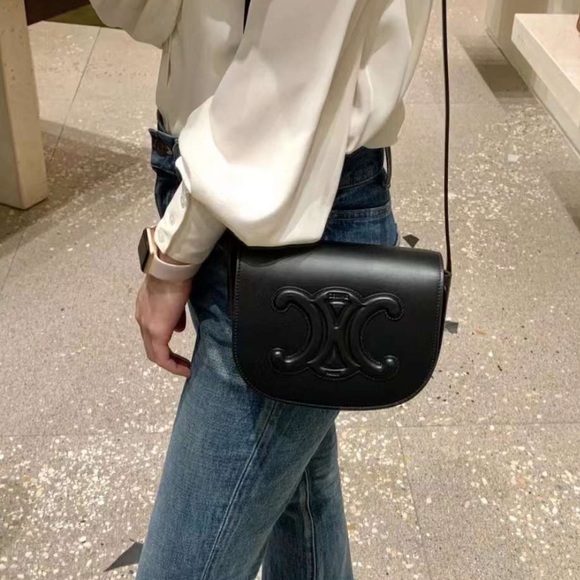 Celine Cuir Triomphe Folco Bag Black - Picture 2 of 16